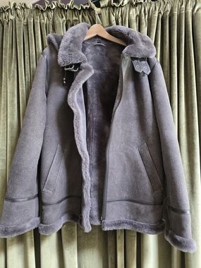 Overland Plush Gray Shearling Hooded Zip-Up Jacket